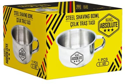 NANO ABSOLUTE Rasierschale Edelstahl – Shaving Bowl für Rasierseife, Rasiercreme & Rasierschaum – Rasierschüssel mit Griff für Rasierpinsel – Nassrasur Zubehör Herren Barbershop – Rasierseifenschale