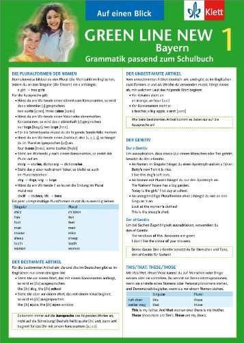 Green Line New Bayern 1 - Auf einen Blick: Grammatik passend zum Schulbuch - Klappkarte (6 Seiten) (Green Line NEW. Ausgabe für Bayern)