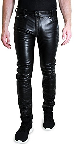 Bockle® 1991 Gay-Zip Jeans Tube Skinny Slim Fit Stretti Pantaloni di Pelle Pantaloni da Uomo in Pelle Uomo Gay Jeans in Pelle da Uomo in Vera Pelle, Size: 34W / 36L
