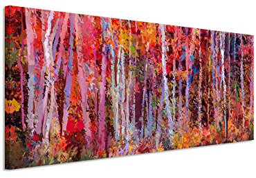 Panorama Fotoleinwand 120x40cm Ölgemälde von farbendfrohen Bäumen im Herbst auf Leinwand exklusives Wandbild moderne Fotografie für ihre Wand in vielen Größen