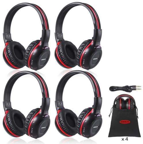 4 Pack of Vehicle Headphones, Support Car DVD Player, Car Headphones for Rear Entertainment System,Durable and Flexibale for Kids, Wireless Infared Headphones with 3.5mm AUX Cable