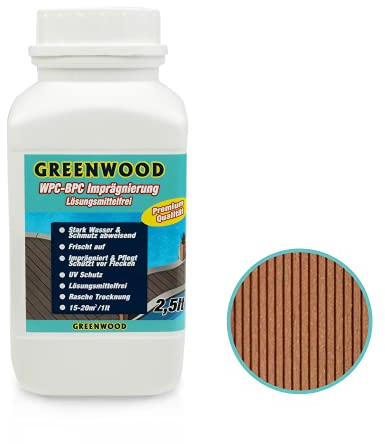 Greenwood WPC & BPC Imprägnierung Hell-Braun - Imprägniermittel mit Farbe - Terrassen Pflegemittel mit UV-Schutz - ECO Lösungsmittelfrei - 2,5 Liter