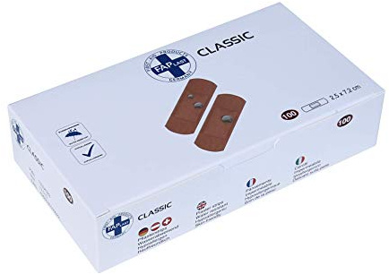 HierBeiDir Pflaster Strips Classic, wasserfest, hautfreundlich, hypoallergen, 100 Stück, 2,5x7,2 cm