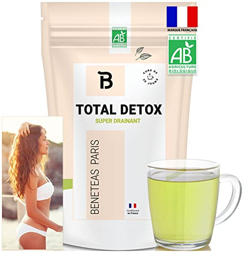 TOTAL DETOX – Thé Detox Minceur bio - Tisane Détox – The vert drainant ventre plat au Matcha slim – Infusion cure 30J – BIO