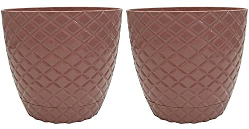 Juego de 2 macetas grandes con corte de diamante rosa para interiores y exteriores, 5,6 L