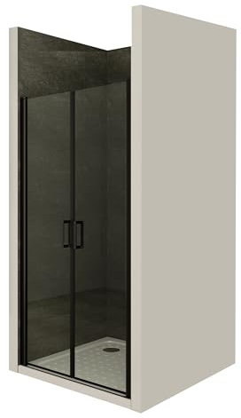 Moments of Glass Mampara de ducha 85x180 cm rango de ajuste de 85-88 cm, altura: 180 cm, vidrio de seguridad ESG con nano transparente de 6 mm con perfiles de aluminio negro - BC