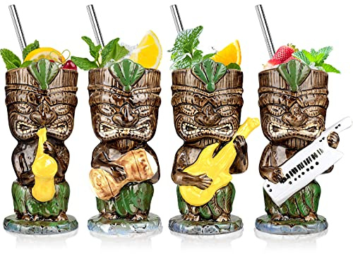 Tiki-Gläserbecher für Cocktails, 4 Stück, Keramik, Musikband, Design-Stil, Tiki-Becher, coole tropische Hawaii-Party, Getränke, kreative Orchester-Tasse, Bar, Drinkware, Dekoration