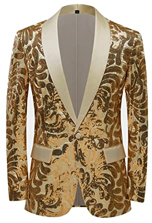 PYJTRL Herren-Blazer mit elegantem Satingesicht und Pailletten, Blumenmuster