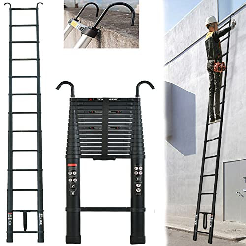 Échelle Telescopique 5m, Polyvalent Aluminium Échelle Télescopique DIY Portable Échelles Multi-Fonction Escamotable 13 Echelons Echelle Extensible Pliante Escabeau avec Crochet, Charge Maximale 150kg