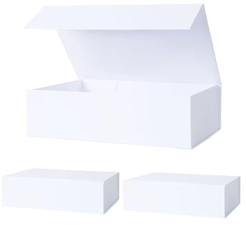 3 Stück weiße faltbare Geschenkbox mit Magnetverschluss-Deckel, 26.7x17.8x7.6 cm, für Brautjungfern, Trauzeugen, Antragsbox, mittlere rechteckige Box für Geschenk, Hochzeit, Aufbewahrung