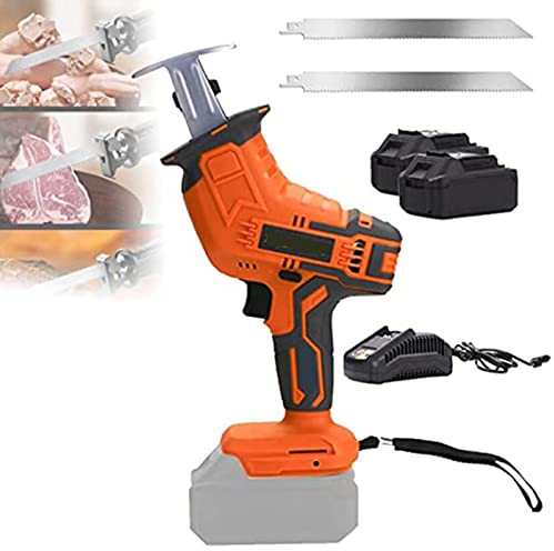 Sierra Huesos Carnicero, Sierra Electrica para Jamon Cortar Jamon, Carne Congelada, con Batería y Cuchilla, Cargador Rápido,Luz LED, para Cortar Huesos y Carne Congelada,2battery+2sawtooth