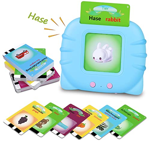 Miuzifun Deutsch Englisch Sprechende Flashcards Frühpädagogisches Spielzeug für 3-6 jährige Jungen und Mädchen, Vorschul-Lern-Lesemaschine mit 224 Wörtern, Montessori-interaktives Geschenk für Kinder