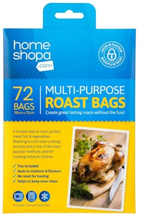 Homeshopa Roasting Cooking Bags with Clips, 72 Piece Turkey Chicken Oven Bag for Meat Poultry Fish Ham Seafood Vegetable Chicken Oven Cooking Bags, Oven & Microwave Safe, Transparent, 38 x 25 cm