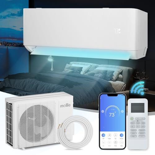Mollie Wifi Enabled 9000 BTU Split-Klimaanlage 115V Wandmontage, Heizsystem, 22 SEER2, Wärmepumpe und waschbare Filter und Anlagen - kühlt Räume bis zu
