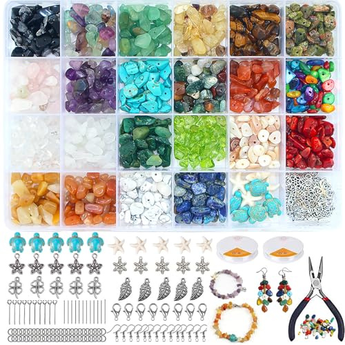 BLAESIFF Natürliche Edelstein Perlen für Armbänder 5–8mm unregelmäßige Selber Machen Perlenset, Edelsteinperlen Schmuckperlen für Halsketten, Ohrringe, Glasperlen zum Auffädeln Armbänder-Set