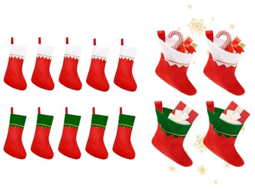 Kellegour 10 Pcs Weihnachtsstrumpf,Groß Nikolausstiefel,Nikolausstrumpf Nikolaus Strumpf,Weihnachsstrumpf,Nikolaussocken,für Weihnachtsfeier,Weihnachtsbaum,Geschenk,Süßigkeiten,Kamin,Wand