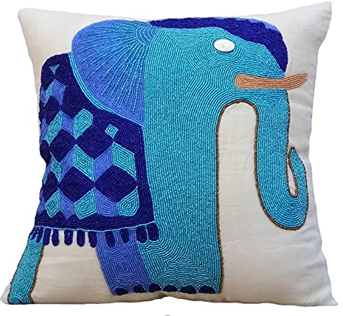 The HomeCentric Blau Kissenbezuge 2 Stück, 60x60 cm, Baumwolle Kissenbezug,e Dekokissenbezug Blau - Blue Elephant