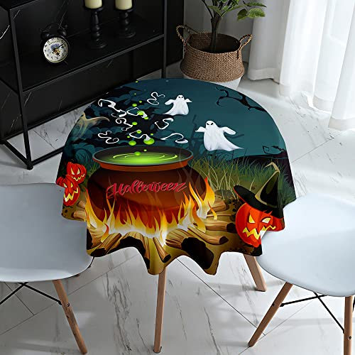 Lukery Tischdecke Abwaschbar Gartentischdecke, Tischdecke Rund Tischdecken Halloween Tischtuch Outdoor Indoor, Tisch Schutz für Geburtstag Hochzeit Festival, Durchmesser 180cm