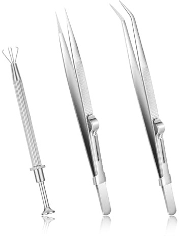 Bewudy Juego de 3 herramientas de agarre de bolas de perforación, pinzas de diamante, herramienta de recogida, pinzas de acero inoxidable de precisión para objetos pequeños, chip IC, componentes