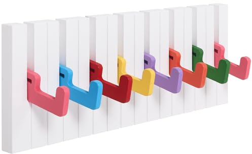 RICOO Garderobenleiste Wandgarderobe Kindergarderobe Piano Design ausklappbar WM1885-M Garderobe Wand Hakenleiste Kleiderhaken klappbar 8 Haken Holz Klavier bunt Garderobenhaken