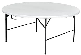 METRO Professional Mesa de Banquete Plegable Pamua, Polietileno/Acero, Redonda, Ø 160 cm, Resistente al Agua, Blanco, para Jardín, Barbacoa, Fiesta o Cocina