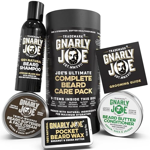Gnarly Joe Beard Grooming Kit for Men - Complete Beard Care Gift Set with Beard Shampoo, Conditioner, Softener, Wax & Grooming Guide - Natural Beard Kit for Men Grooming & Beard Gifts - Made in the UK