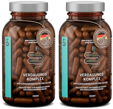 2er Set - Flohsamenschalen Kapseln mit 2200mg Flohsamenschalenpulver je Tagesdosis, Kümmel & Fenchel Extrakt - Komplex für die Verdauung mit Calcium - 120 Flohsamen Kapseln Vegan