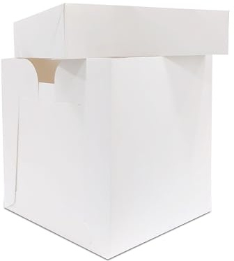 Amour Cake Box (10x10x10) – Premium Quality Sturdy Cardboard 10 Inch Tall Cake Box with Lid for Carrying Wedding & Celebrations Decorative Tall Cakes -Easy Assembly with Lock Mechanism - Pack of 5