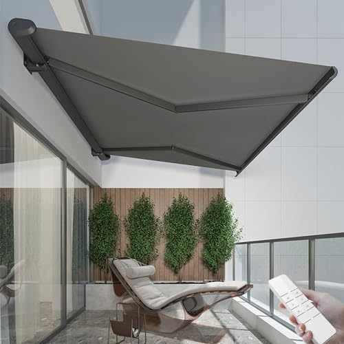 CCKUHN Tenda da Giardino Retrattile Motorizzata, Tenda da Sole per Esterni Tenda da Esterno con Luce a LED, Tende da Giardino Impermeabili per Porte, Finestre, Terrazze, Grigio,2x1.5m (2X