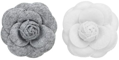 PATIKIL Épingle en Tissu de Camélia, 2 Pièces Broche de Fleur Artificielle Broches pour Femmes Filles Décoration de Fête de Mariage en Tissu Accessoires de Bijoux Cadeau, Blanc/Gris