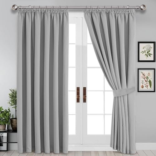 Yorkshire Bedding Pencil Pleat Blackout Curtains for Bedroom 46x54 Inch Drop Thermal Insulated Super Soft Light Grey Curtains with 2 Panels