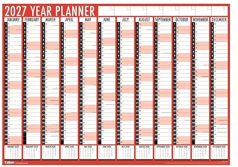 2027 A1 Wall Planner Calendar – Large Year to View 84x60cm Wall Planner – Unmounted Office Staff Holiday Calendar with UK Bank Holidays – Annual Leave & Work Schedule Rota Organiser for Home & Office