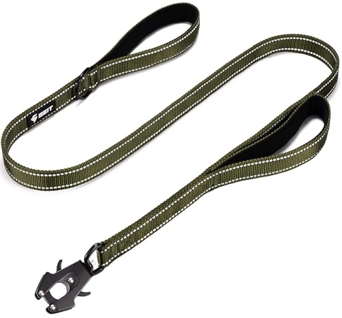GEIT 4/5/6FT Heavy Duty Dog Leash, 2 Handles Reflective Rope Leashes, Walking Lead with Quick Release/Locking Tactical Frog Clip for Small Medium and Large Dogs, Army Green | 4/5/6FT Reflective Dog Leashes with Aluminum Quick Release/Locking Tactical Frog Clip,Comfortable Traffic Handle
