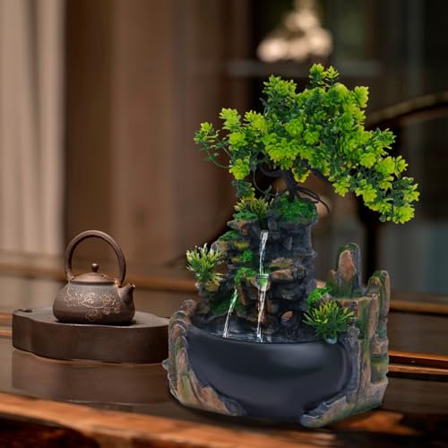 Fuente de mesa Zen para interiores, aspecto de piedra, de resina sintética, fuente de mesa, cascada, ideal para meditación y relajación, objeto feng shui, felicidad