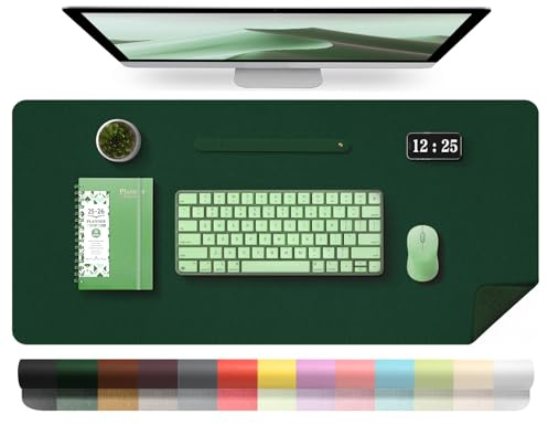 BLESWIN Leder-Schreibtischunterlage, Wasserdichte Laptop-Matte für Den Schreibtisch, Leicht zu Reinigende Büro-Schreibtischmatte, Schreibtischmatte, Große Schreibmatte (Grün, 100x43cm)
