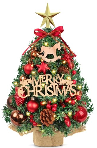 AFXXE Petit Sapin de Noel, Artificiel Mini Christmas Tree 45cm en avec Lumineux LED, Arbre Noel en Bois realiste Tout Pret, Petite Taille Sapin Noel utilisé pour Decoration Table