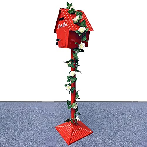 Outdoor Mailbox, Floor-standing Outdoor Garden Locks Mailbox All-aluminum Pole Villa Pole Mailbox Window Design with Pull Flower Christmas Decorations 7 Colors XJJUN