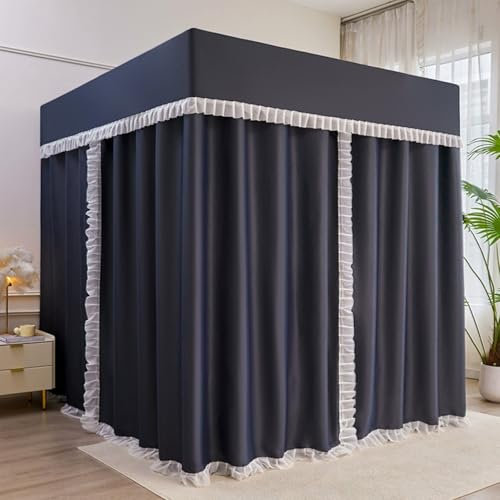 Bed Tent Prinzessin Bett Vorhang Baldachin mit 4 Ecke Post, 99% Verdunkelung Volle Größe Baldachin Bett Vorhänge für Mädchen Jungen Erwachsene Schlafzimmer Kinderzimmer, Rüschenkante Betthimmel(Light