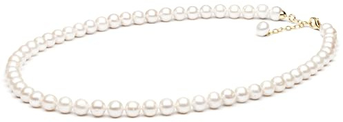 Gaura ECHTE Perlenkette - 585 Gelbgold plattiert, RUNDE Zuchtperlen, weiß, 9 mm, 50-53 cm