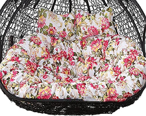 Double Egg Chair Cushion Waterproof and Detachable 2 Person Hammock Swing Seat Pad for Garden Indoor Outdoor 2 Seater Hanging Basket Chair Cushion Colorful Flower Design