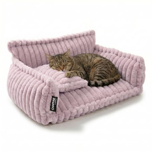 noviclass® Katzensofa Chaffar | Katzenbett Hundebett Hundesofa | Orthopädische Matratze | Moderner Stil | Cord-Design Größen (Zartrosa, M (80cm))
