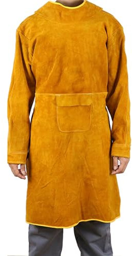 GZKDKZB Schweißerschürze aus Leder mit Langen Ärmeln und Werkzeugtaschen, strapazierfähige Schweißerjacke für den Laden, hitzebeständig und flammhemmend
