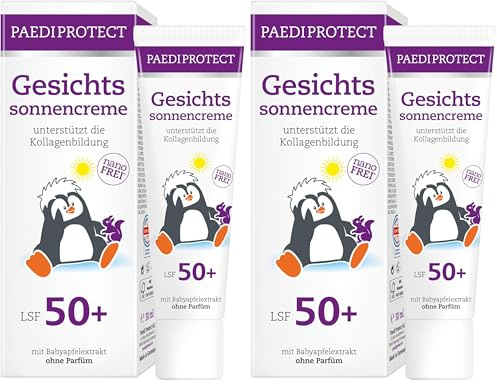 PAEDIPROTECT Gesichtssonnencreme LSF 50+ 30 ml, Sonnencreme Gesicht 50 unterstützt Kollagenbildung, Sonnenschutz parfümfrei, face sunscreen ohne Mikroplastik mildert Hautirritationen, vegan