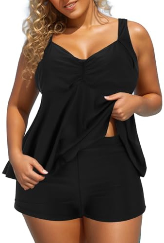 Generico Tankini dam två delar vadderad BH plus storlek tankini tvådelad push-up strandkläder sommar baddräkter strand kurvig baddräkt dam elegant simtopp och shorts, Svart, 5XL