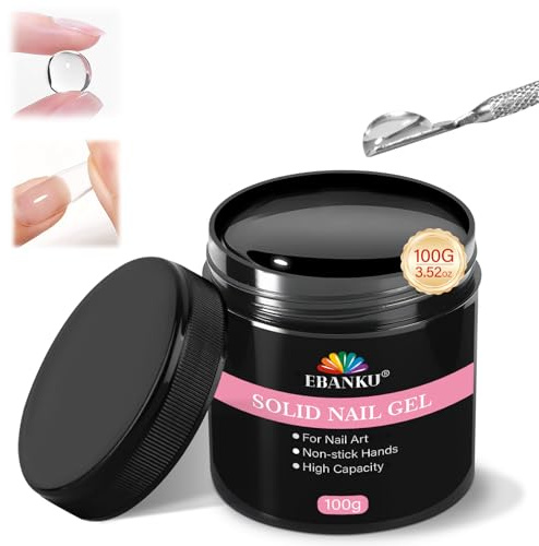 100g Pegamento en gel sólido, EBANKU 3 en 1 adhesivo ultrafuerte para uñas postizas, uñas acrílicas y decoración de uñas 3D Sin residuos pegajosos Requiere curado con luz UV/LED para un acabado firme