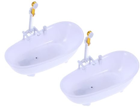 Warmhm 2 Stück Spritzbadewanne für Puppen Wassersprühende Badewanne mit Sprühkopf für Batterien Weiß