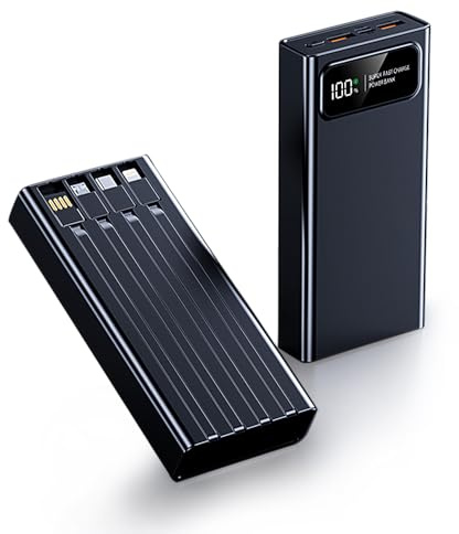 Power Bank 22.5W PD27000mah Ricarica Rapida Powerbank con Cavi Integrati Batteria Portatile Caricatore usb c Batteria Esterna Portatile Cellulare per Smartphone iPhone Android