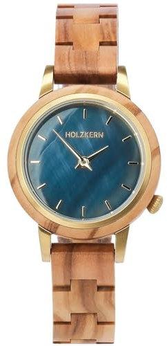 HOLZKERN Montre à Quartz pour Femme « Antrim » Olive/Nacre