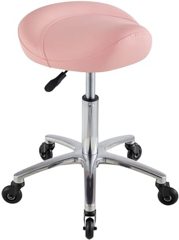 Towning Saddle Stool with Wheels, Ultra-Quiet Rolling Salon Stool Chair with Comfortable Thick Saddle Seat, Adjustable Stool Suitable for Commercial Office and Home Use