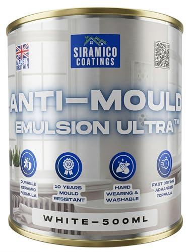 SIRAMICO COATINGS I Anti Mould Paint Ultra I 500ml I Brilliant White Matt Finish I 10 Year Anti Mould Protection Emulsion Paint For Bathrooms, Kitchens, Walls and Ceilings